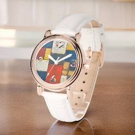 Modern geometrisk kubism Mönster Wood-bakgrund Armbandsur