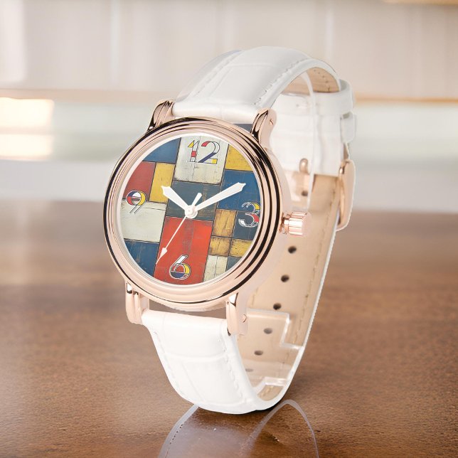 Modern geometrisk kubism Mönster Wood-bakgrund Armbandsur (Skapare uppladdad)