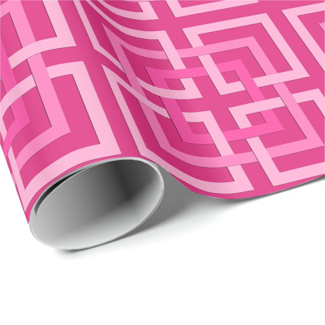 Modern geometrisk kvadrat, Fuchsia och Ljus rosa Presentpapper (Rullad Hörn)