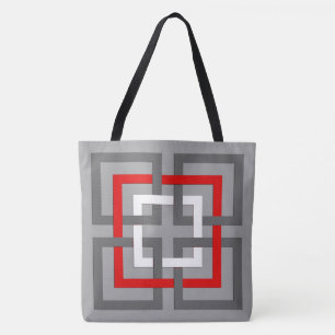 Modern geometrisk kvadrat, Grått, rött och vitt Tygkasse