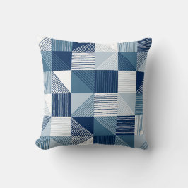 Modern geometrisk kvadrat & Linjer, marinblå ruta Kudde