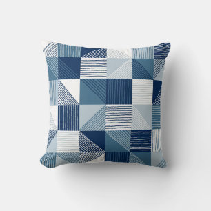 Modern geometrisk kvadrat & Linjer, marinblå ruta Kudde