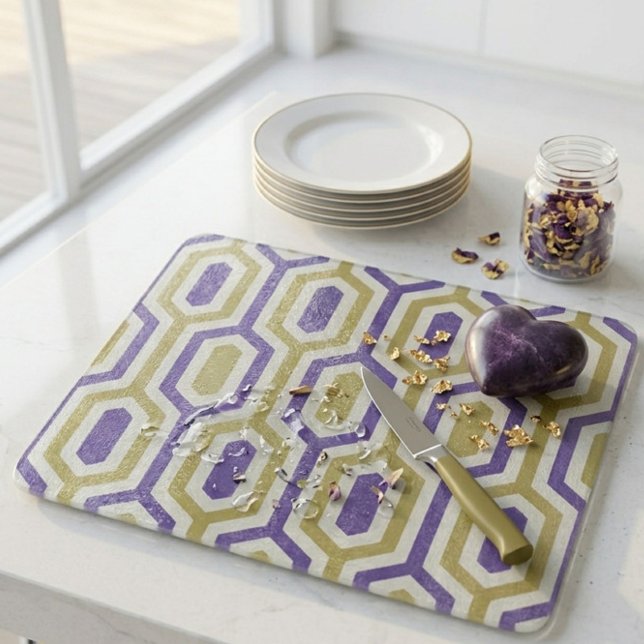 Modern geometrisk lavendel & guld dekorativt glas (Skapare uppladdad)