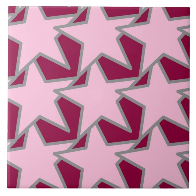 Modern Geometrisk, Ljus rosa och burgundisk stjärn Kakelplatta (Framsidan)