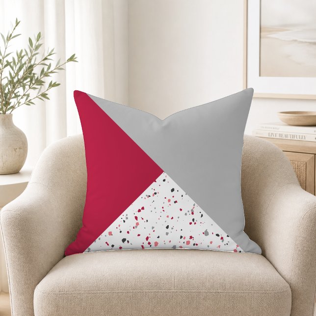 Modern geometrisk magenta grå terrazzo kudde (Skapare uppladdad)