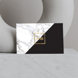 Modern geometrisk marble/Black Monogram-Logotyp Visitkort