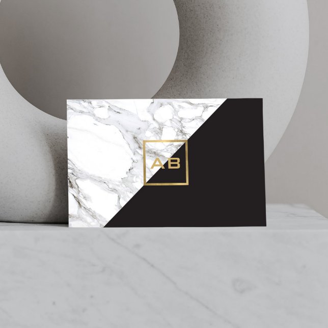 Modern geometrisk marble/Black Monogram-Logotyp Visitkort (Skapare uppladdad)
