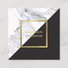 Modern geometrisk marble/Black och Faux Guld Fyrkantigt Visitkort