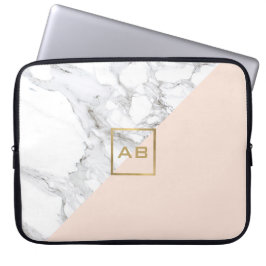 Modern geometrisk marmor/Rosa Monogram-Logotyp Laptop Fodral