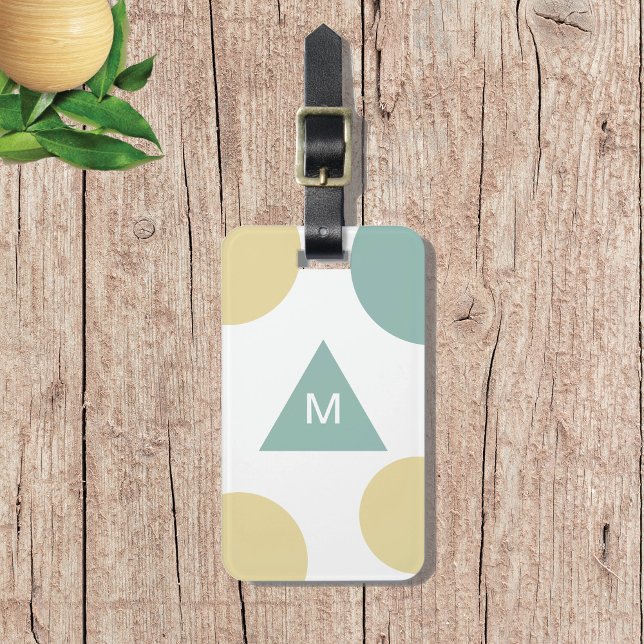 Modern geometrisk monogram för blå Gult Bagagebricka (Skapare uppladdad)