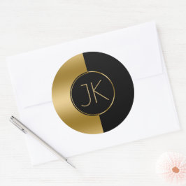 Modern geometrisk monogram för Guld och svart desi Runt Klistermärke