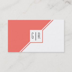 Modern geometrisk monogram levande koral visitkort