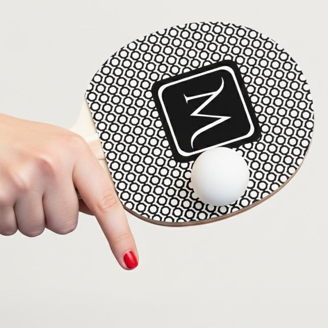 Modern geometrisk monogram svart vit pingisracket (Skapare uppladdad)