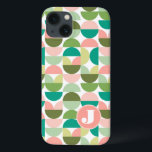 Modern geometrisk monogrammed iPhone/iPad-väska<br><div class="desc">Ett modernt geometriskt mönster i skuggor av grönt och rosa. Inspinerad av den moderna designen i mitten av århundradet har mönster djärva former och cirklar i det moderna grafiska utseende. Den här designen kan vara personlig och monogrammad med en inledande fas.</div>