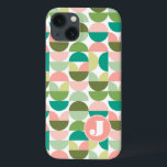 Modern geometrisk monogrammed iPhone/iPad-väska<br><div class="desc">Ett modernt geometriskt mönster i skuggor av grönt och rosa. Inspinerad av den moderna designen i mitten av århundradet har mönster djärva former och cirklar i det moderna grafiska utseende. Den här designen kan vara personlig och monogrammad med en inledande fas.</div>