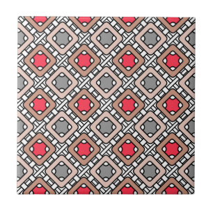 modern geometrisk mönster art deco grått röd, beig kakelplatta