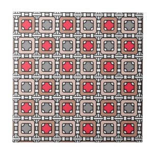 modern geometrisk mönster art deco grått röd, beig kakelplatta