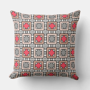 modern geometrisk mönster art deco grått röd, beig kudde