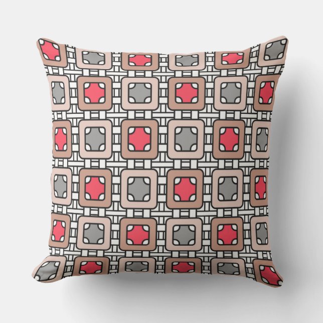 modern geometrisk mönster art deco grått röd, beig kudde (Framsida)