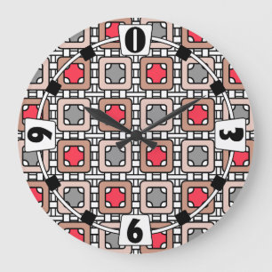 modern geometrisk mönster art deco grått röd, beig stor klocka