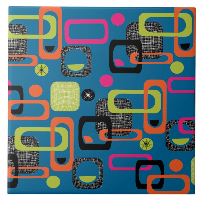 Modern geometrisk Mönster för Mid Centers Funky Kakelplatta (Framsidan)