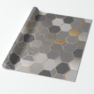 modern geometrisk mönster-gyllene och silver-hexag presentpapper
