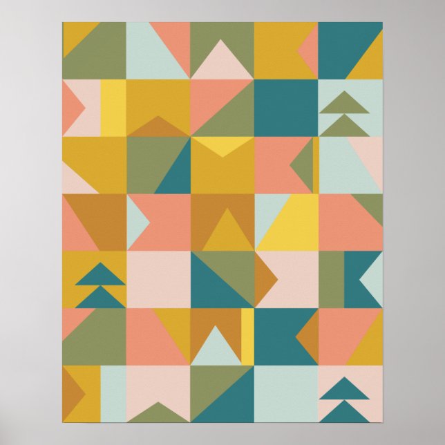 Modern geometrisk Mönster i Söt Earth Tones Poster (Framsidan)