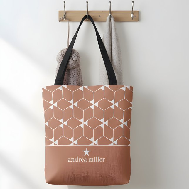 Modern geometrisk mönster med stjärnmonogram tygkasse (personalized tote bag with geometric pattern)
