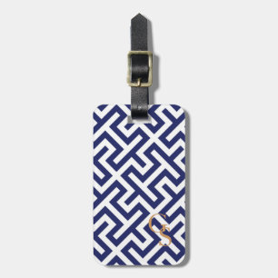 Modern geometrisk mönster monogram för blå abstrak bagagebricka