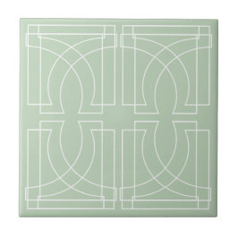 Modern geometrisk mönster Salvia grön Kakelplatta