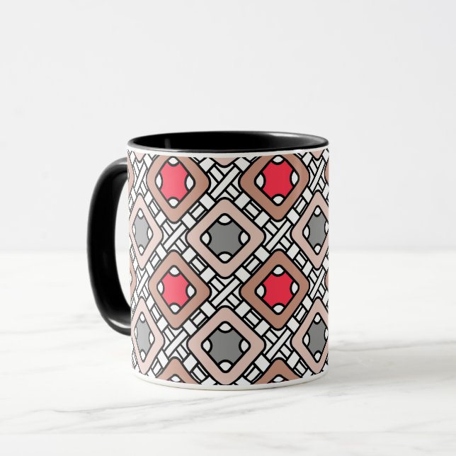modern geometrisk mönsterkonst deco grå röd, beige mugg (Framsida vänster)