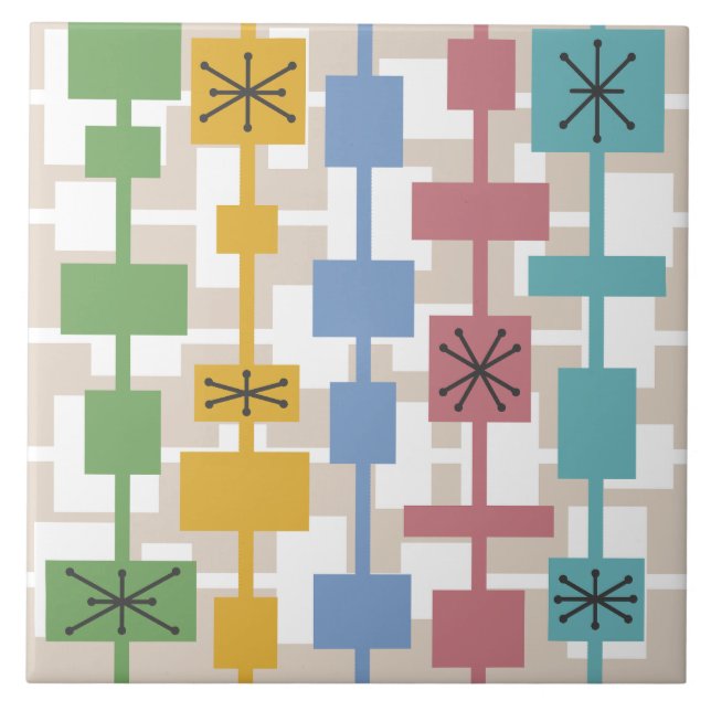Modern geometrisk multifärgad 1 i mitten av århund kakelplatta (Framsidan)
