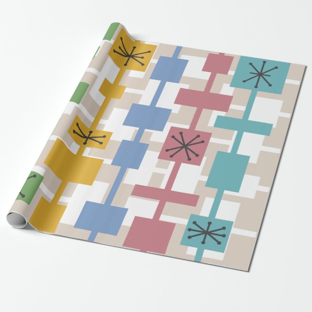 Modern geometrisk multifärgad 1 i mitten av århund presentpapper (Utrullad)