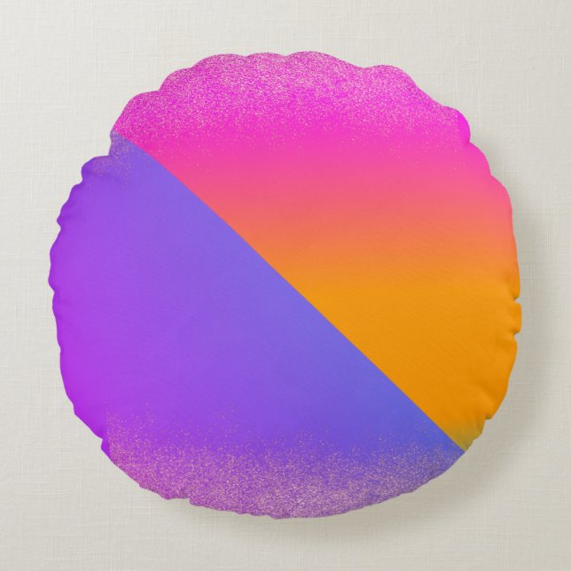 Modern geometrisk neon Ombre Triangle Glitter Rund Kudde (Framsidan)