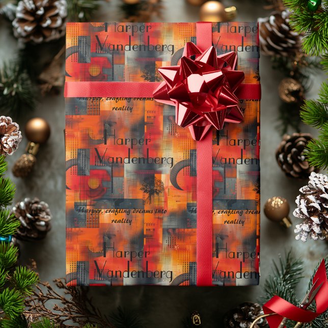 Modern geometrisk Orange Hues och Personlig Text Presentpapper (Skapare uppladdad)