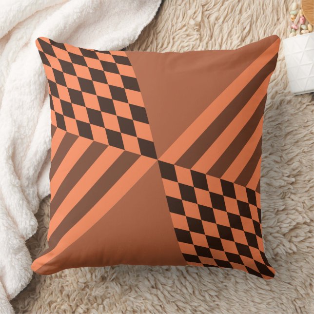 Modern geometrisk Orange Rand Diamond-Checkers Kudde (Filt)