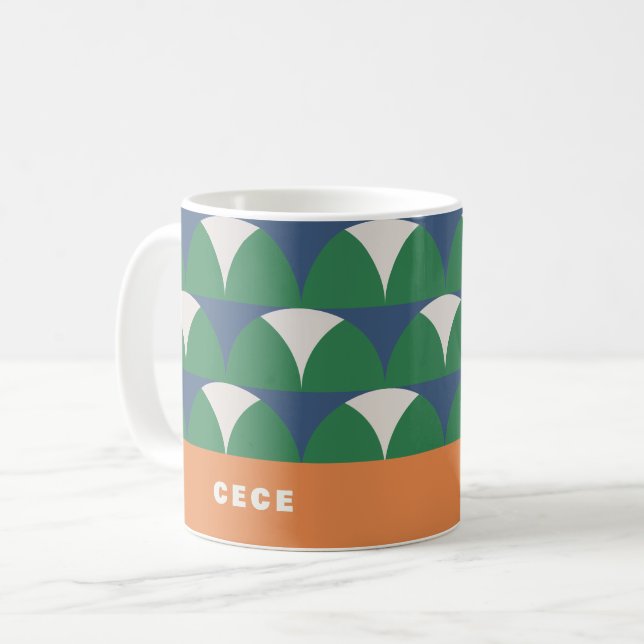 Modern geometrisk personlig för blå grönt kaffemugg (Framsida vänster)