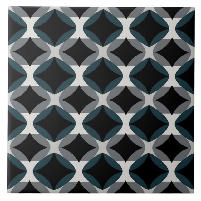 Modern geometrisk platta - svart och Grått Mönster Kakelplatta (Framsidan)