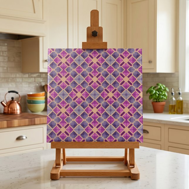 Modern geometrisk plommon rosa beige mosaikmönster kakelplatta (Skapare uppladdad)