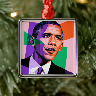 Modern geometrisk porträtt av Barack Obama Julgransprydnad Metall