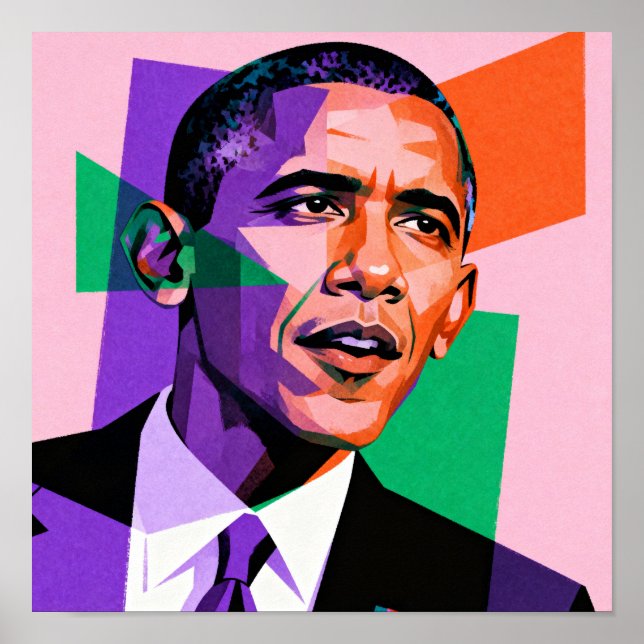 Modern geometrisk porträtt av Barack Obama Poster (Framsidan)