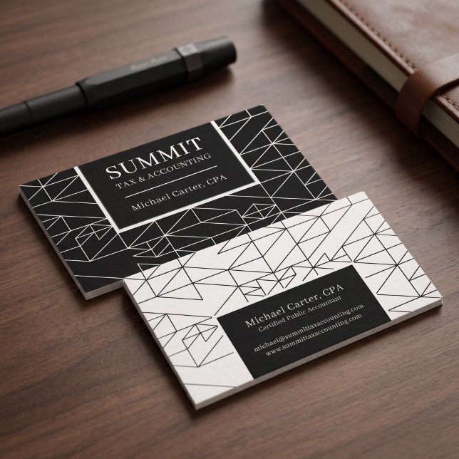 Modern geometrisk professionell design visitkort (Simulated business cards on table)