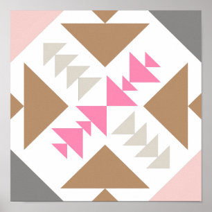 Modern geometrisk Quilt-design i Rosa och koppar Poster
