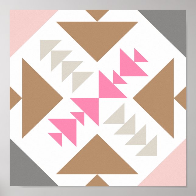 Modern geometrisk Quilt-design i Rosa och koppar Poster (Framsidan)