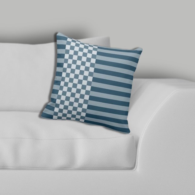 Modern geometrisk Rand & Checker-Gult Kudde (Modern Geometric Stripes & Checker Yellow Throw Pillow, Living Room)