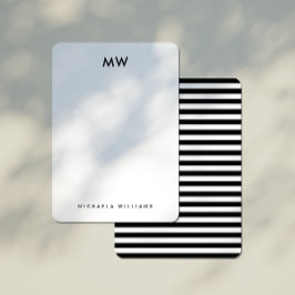 Modern geometrisk randig monogram initial & namn anteckningskort