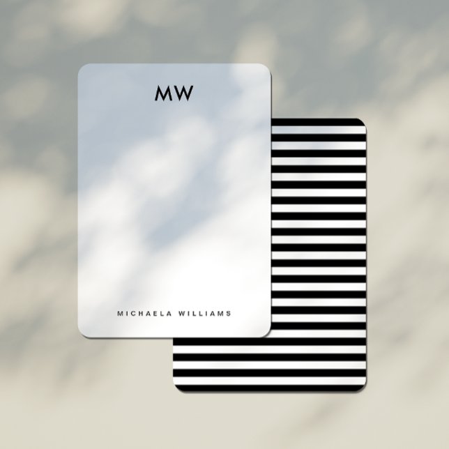 Modern geometrisk randig monogram initial & namn anteckningskort (Skapare uppladdad)