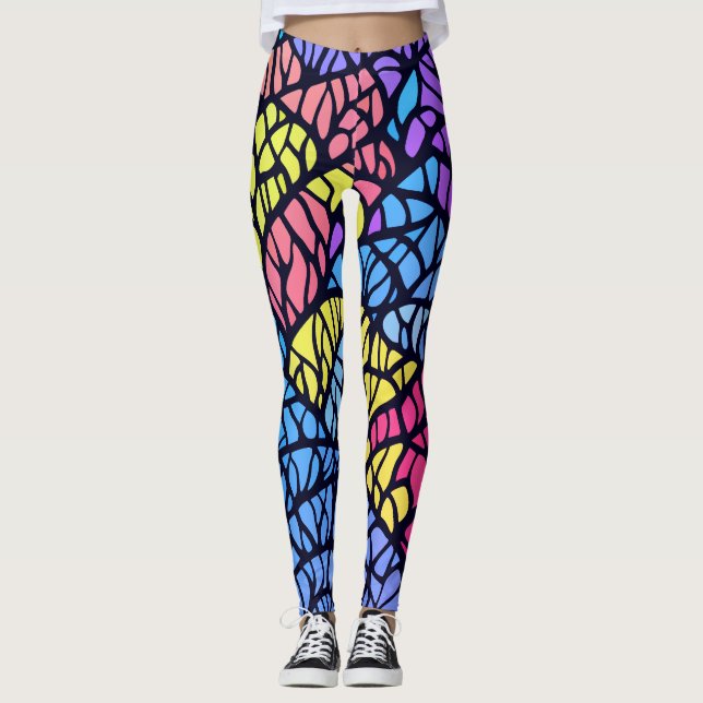 Modern geometrisk regnbåge glasmålning mönster  leggings (Framsida)