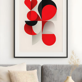 Modern geometrisk röd och svart KÄRLEK abstrakt ko Poster