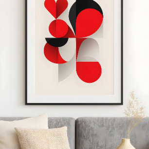 Modern geometrisk röd och svart KÄRLEK abstrakt ko Poster